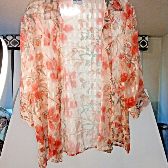 Bon Worth MedP Cardigan Sheer Blouse. 3/4 Sleeves 16ins. With Collar. - Picture 1 of 8